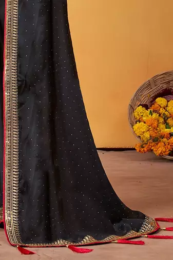 black embellished beads and stones sarees with blouse piece
