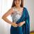 teal embroidered party wear saree
