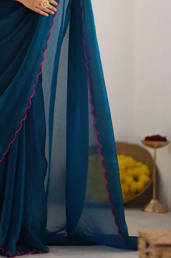 teal embroidered party wear saree