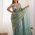 sea green women satin saree with sequinned border