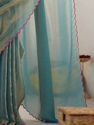 sea green women satin saree with sequinned border 5