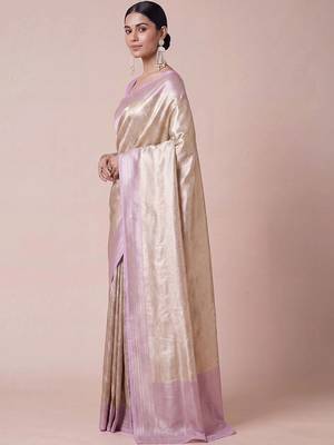 cream paisley woven design zari kanjeevaram silk blend saree 3