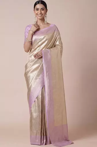 cream paisley woven design zari kanjeevaram silk blend saree