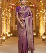 Purple woven design zari silk blend heavy work banarasi saree