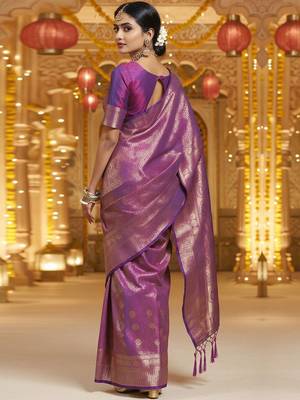Purple woven design zari silk blend heavy work banarasi saree 3