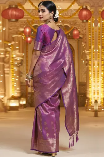 Purple woven design zari silk blend heavy work banarasi saree