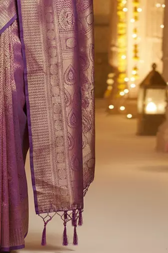Purple woven design zari silk blend heavy work banarasi saree