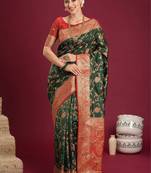 green woven design zari art silk blend designer banarasi saree