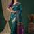 Teal teal floral zari silk blend handloom banarasi saree unstiched blouse