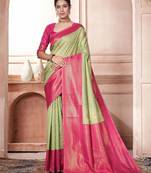green striped zari kanjeevaram silk blend saree