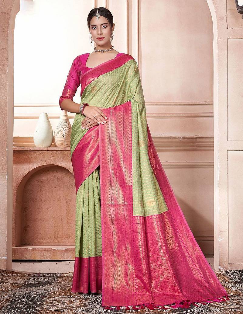 green striped zari kanjeevaram silk blend saree