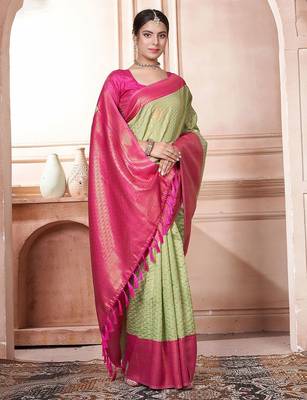 green striped zari kanjeevaram silk blend saree 2