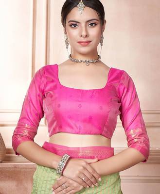 green striped zari kanjeevaram silk blend saree 5