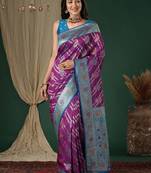 Purple purple ethnic motifs woven design zari silk blend banarasi saree unstiched blouse