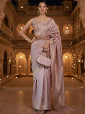 mauve ethnic motifs woven design zari banarasi silk blend saree 1