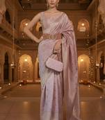 mauve ethnic motifs woven design zari banarasi silk blend saree