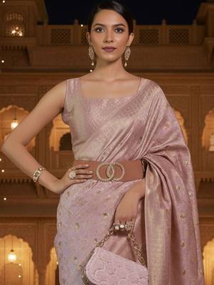 mauve ethnic motifs woven design zari banarasi silk blend saree 2