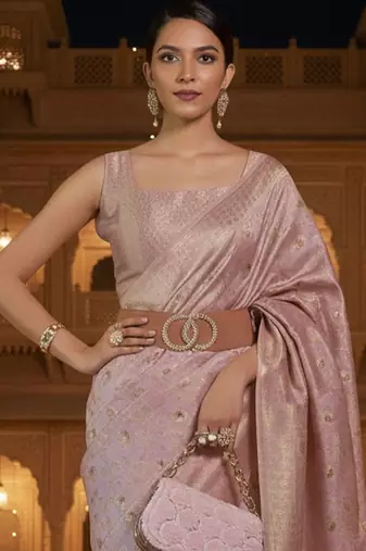 mauve ethnic motifs woven design zari banarasi silk blend saree