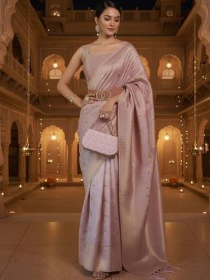 mauve ethnic motifs woven design zari banarasi silk blend saree 3