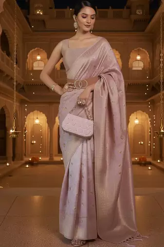 mauve ethnic motifs woven design zari banarasi silk blend saree