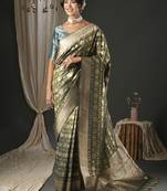 olive woven design zari organza banarasi saree