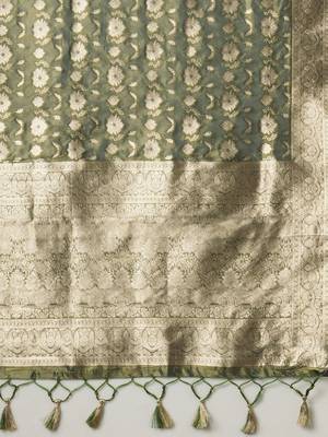 olive woven design zari organza banarasi saree 5