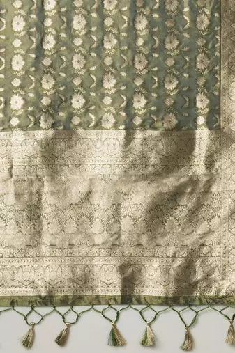 olive woven design zari organza banarasi saree