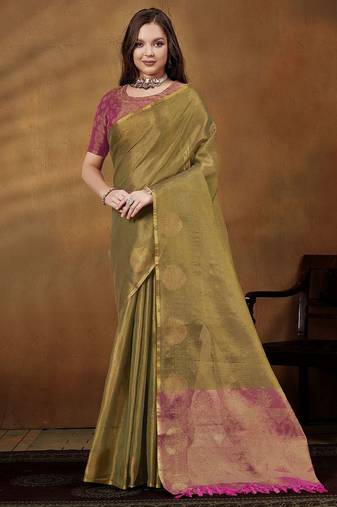 gold woven design khadi saree with zari border