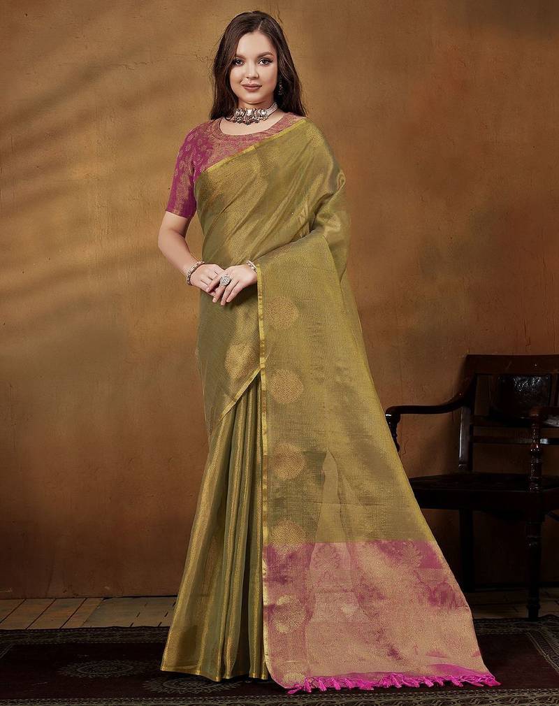 gold woven design khadi saree with zari border