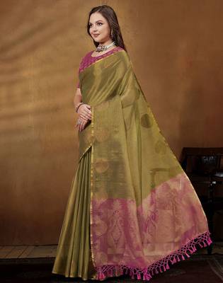 gold woven design khadi saree with zari border 2