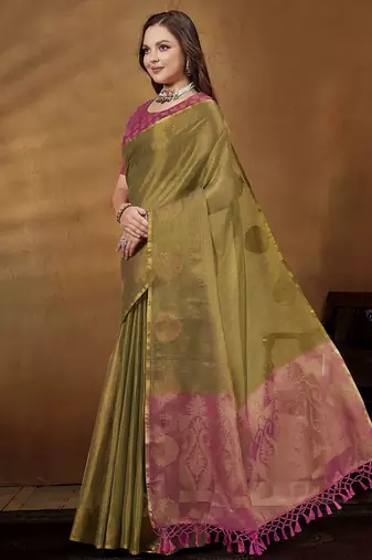gold woven design khadi saree with zari border