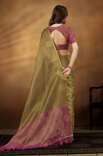 gold woven design khadi saree with zari border