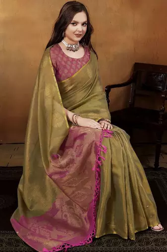 gold woven design khadi saree with zari border