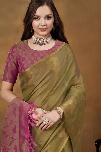 gold woven design khadi saree with zari border