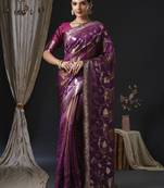 magenta woven design zari organza banarasi saree
