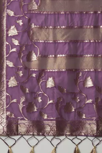 magenta woven design zari organza banarasi saree