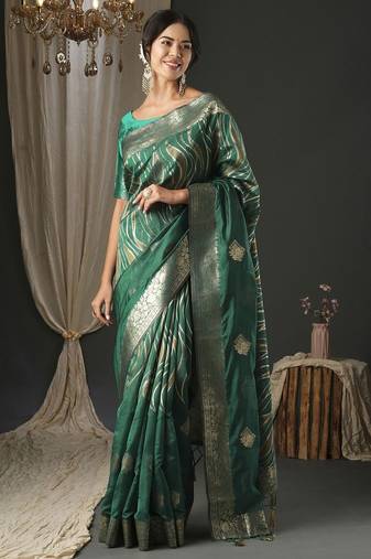 teal woven design zari organza banarasi saree