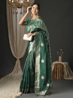 teal woven design zari organza banarasi saree 2