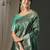 teal woven design zari organza banarasi saree
