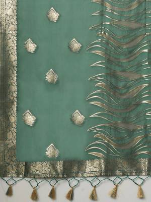 teal woven design zari organza banarasi saree 5