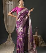 magenta woven design zari organza banarasi saree
