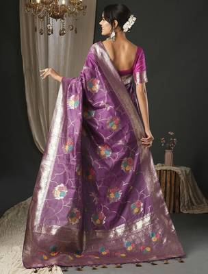 magenta woven design zari organza banarasi saree 3