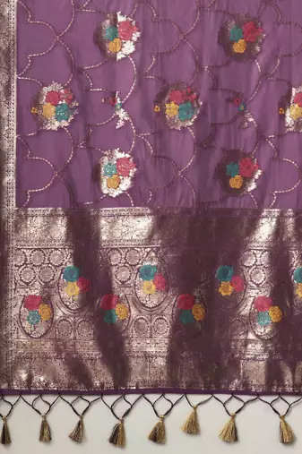 magenta woven design zari organza banarasi saree