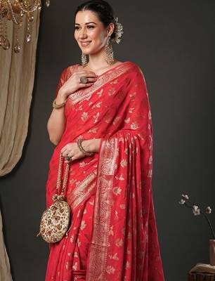 red woven design zari georgette kanjeevaram saree 1