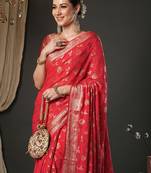 red woven design zari georgette kanjeevaram saree