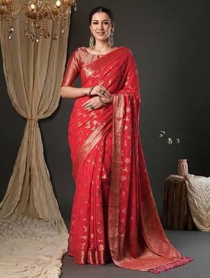 red woven design zari georgette kanjeevaram saree 2