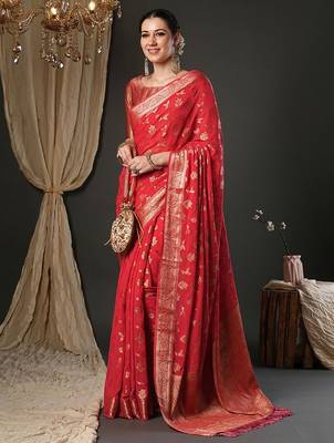 red woven design zari georgette kanjeevaram saree 3