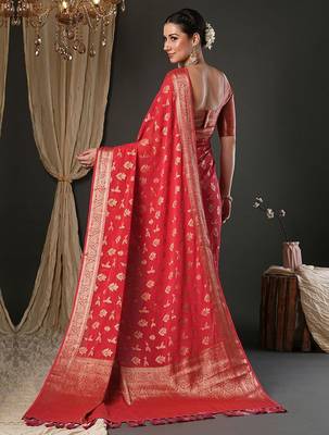 red woven design zari georgette kanjeevaram saree 4