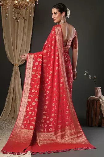 red woven design zari georgette kanjeevaram saree
