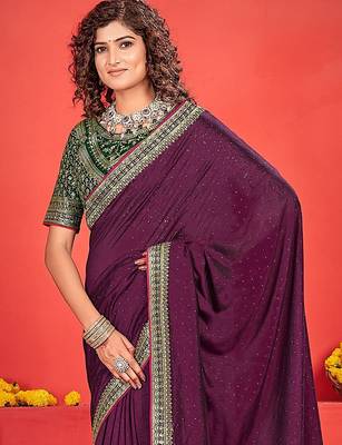 Purple embellished beads and stones saree 1